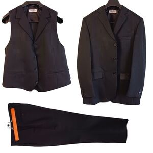 Den Zél Collection Mens Suit & Vest Striped  42/44 Regular NWOT Business Black